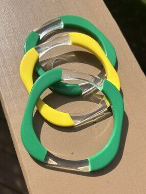 3 SQUARE Green/Yellow/Clear LUCITE RESIN Bangle BRACELETS